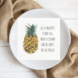 Modern Watercolor Pineapple & Positive Funny Quote Napkins