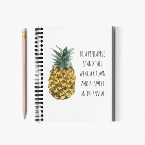 Modern Watercolor Pineapple  Positive Funny Quote Notebook