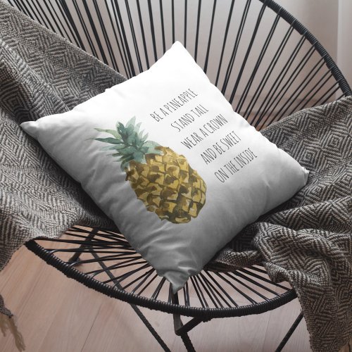 Modern Watercolor Pineapple  Positive Funny Quote Outdoor Pillow