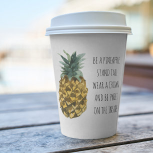 Modern Watercolor Pineapple & Positive Funny Quote Paper Cups