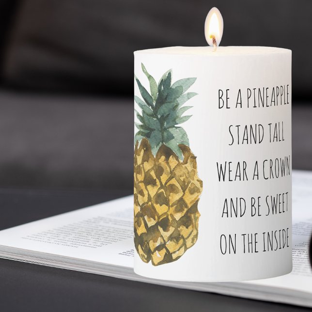 Modern Watercolor Pineapple & Positive Funny Quote Pillar Candle (Creator Uploaded)
