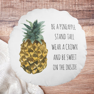 Modern Watercolor Pineapple & Positive Funny Quote Round Pillow