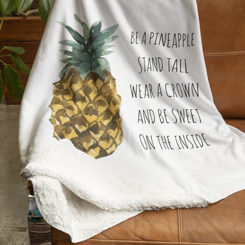 Modern Watercolor Pineapple  Positive Funny Quote Sherpa Blanket