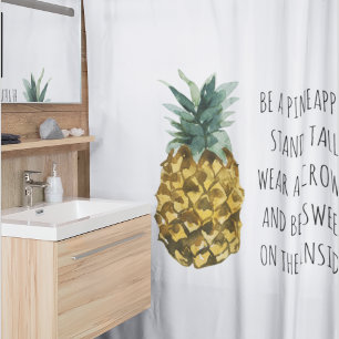 Modern Watercolor Pineapple & Positive Funny Quote Shower Curtain