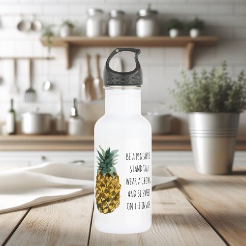 Modern Watercolor Pineapple  Positive Funny Quote Stainless Steel Water Bottle