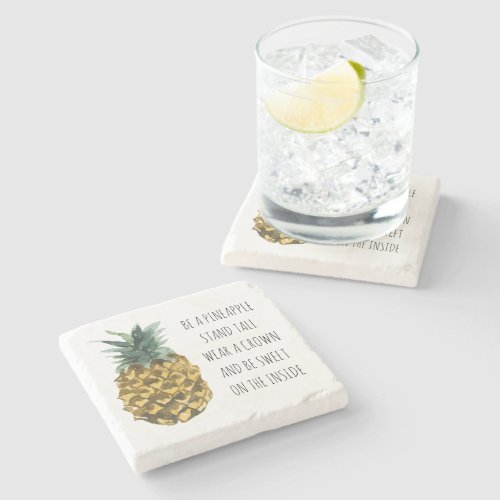 Modern Watercolor Pineapple  Positive Funny Quote Stone Coaster