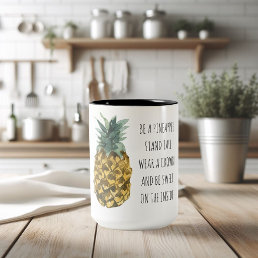 Modern Watercolor Pineapple &amp; Positive Funny Quote Two-Tone Coffee Mug