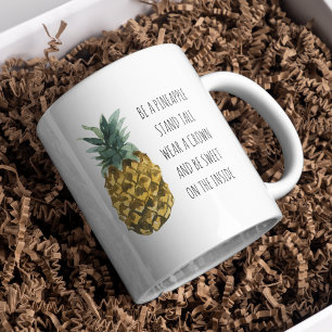 Modern Watercolor Pineapple & Positive Funny Quote Two-Tone Coffee Mug