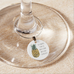 Modern Watercolor Pineapple &amp; Positive Funny Quote Wine Charm
