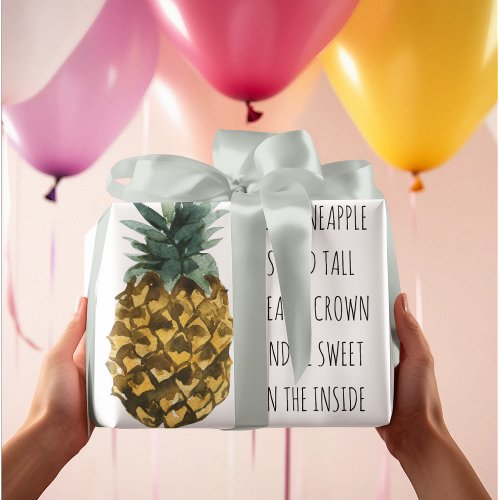 Modern Watercolor Pineapple  Positive Funny Quote Wrapping Paper