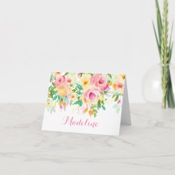 Modern Watercolor  Pink And Green Thank You Note Note Card by NoteworthyPrintables at Zazzle