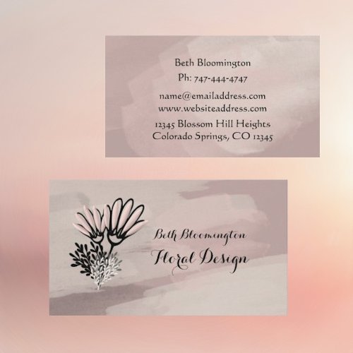 Modern Watercolor Pink Bloom Floral Business Card