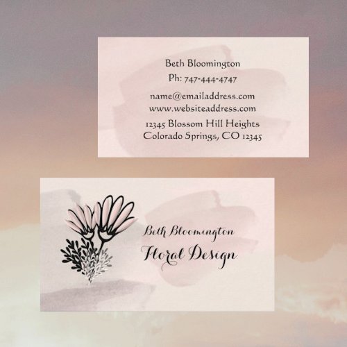 Modern Watercolor Pink Bloom Floral Business Card