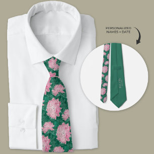 Modern Watercolor Pink Dahlia Floral Neck Tie
