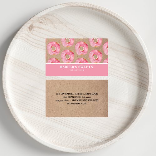 Modern Watercolor Pink Donuts Professional  Business Card
