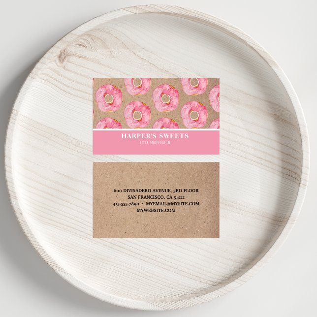 Modern Watercolor Pink Donuts Professional  Business Card (Creator Uploaded)