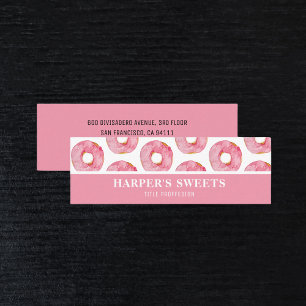 Modern Watercolor Pink Donuts Professional Mini Business Card