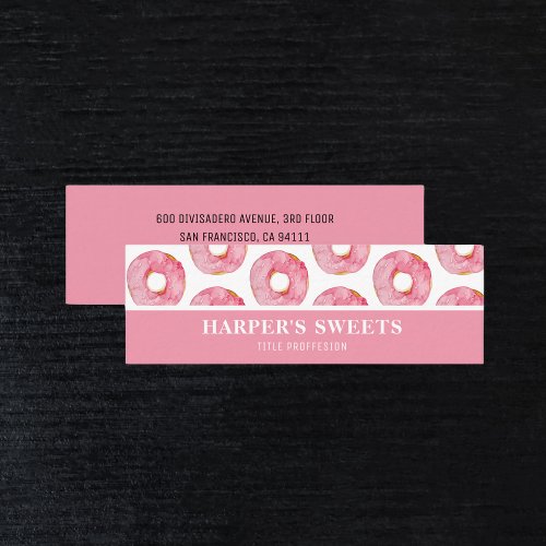 Modern Watercolor Pink Donuts Professional  Mini Business Card