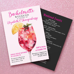 Modern Watercolor Pink Drink Bachelorette Weekend Invitation