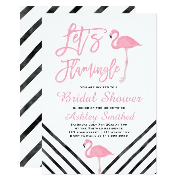 Modern Watercolor Pink Flamingo Bridal Shower Invitation