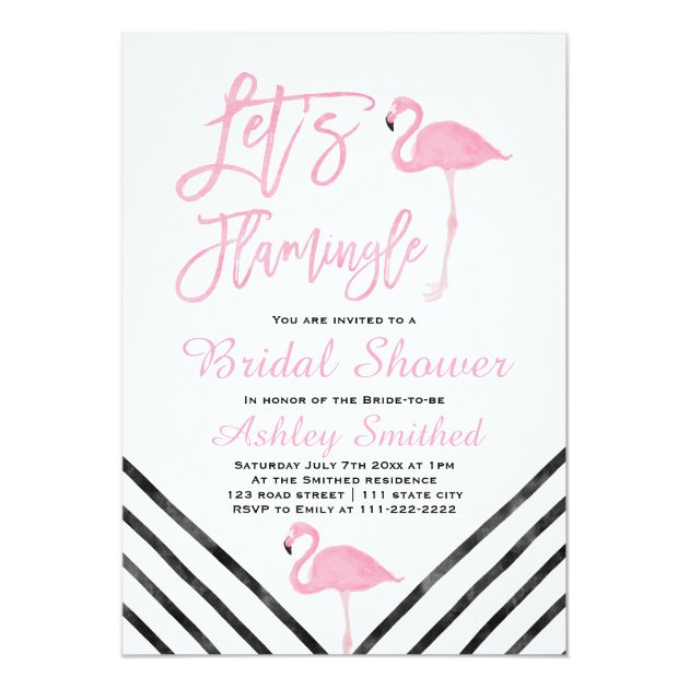 Modern Watercolor Pink Flamingo Bridal Shower Invitation