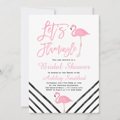 Modern watercolor pink flamingo bridal shower invitation