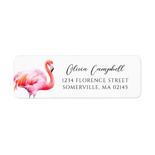 Modern Watercolor Pink Flamingo Return Address Label