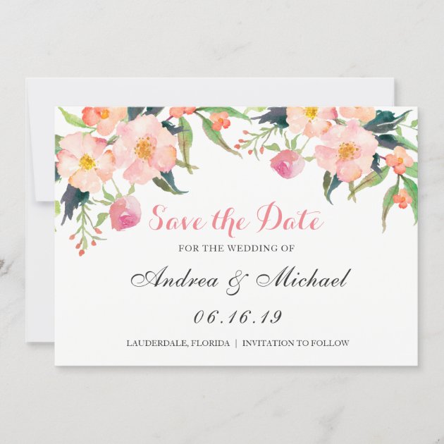 Modern Watercolor Pink Floral Save The Date