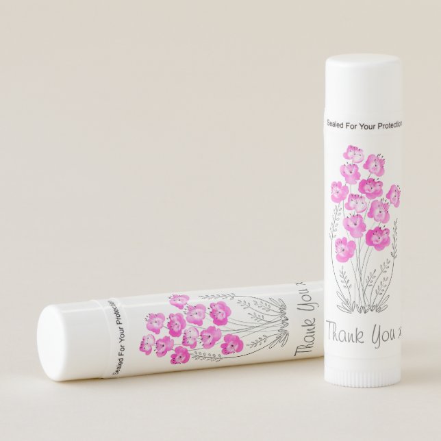 Modern Watercolor Pink Flower Bunch Thank You Lip Balm (Front)