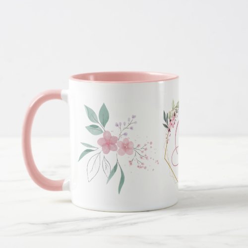 Modern Watercolor Pink Flowers B Monogram for her Mug