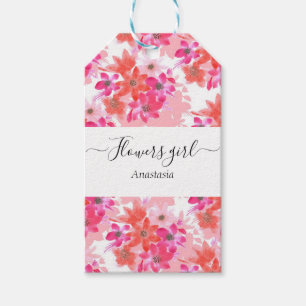 Modern Watercolor Pink Flowers Gift Tags