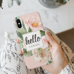 Modern Watercolor Pink Flowers & Hello & Name iPhone XS Case<br><div class="desc">Modern Watercolor Pink Flowers & Hello & Name</div>