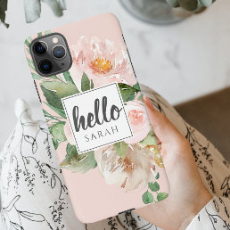 Modern Watercolor Pink Flowers &amp; Hello &amp; Name iPhone 11Pro Max Case
