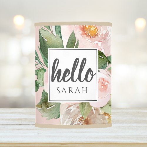 Modern Watercolor Pink Flowers  Hello  Name Lamp Shade