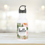 Modern Watercolor Pink Flowers & Hello & Name Stainless Steel Water Bottle<br><div class="desc">Modern Watercolor Pink Flowers & Hello & Name</div>