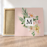 Modern Watercolor Pink Flowers Monogrammed  Canvas Print<br><div class="desc">Modern Watercolor Pink Flowers Monogrammed</div>