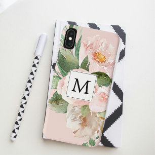 Modern Watercolor Pink Flowers Monogrammed  iPhone XS Max Case