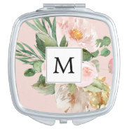 Modern Watercolor Pink Flowers Monogrammed  Compact Mirror at Zazzle