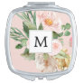 Modern Watercolor Pink Flowers Monogrammed  Compact Mirror