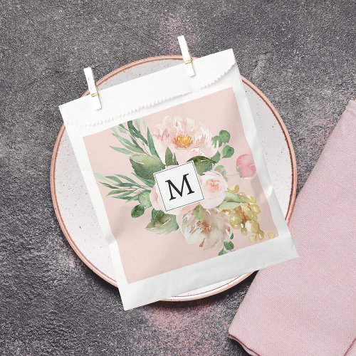 Modern Watercolor Pink Flowers Monogrammed  Favor Bag