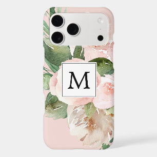 Modern Watercolor Pink Flowers Monogrammed iPhone 17 Pro Max Case