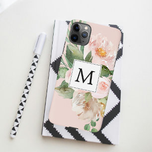 Modern Watercolor Pink Flowers Monogrammed iPhone 11Pro Max Case