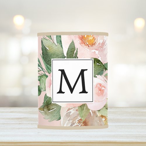 Modern Watercolor Pink Flowers Monogrammed  Lamp Shade