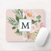 Modern Watercolor Pink Flowers Monogrammed  Mouse Pad (With Mouse)