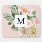 Modern Watercolor Pink Flowers Monogrammed  Mouse Pad (Front)