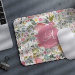 Modern watercolor pink flowers monogrammed name mouse pad<br><div class="desc">Feminine chic pattern monogram name initial mouse pad with watercolor colorful botanical blooms and foliage. Perfect gift for her on her birthday,  anniversary,  wedding,  bridal shower,  for a bridesmaid,  graduate,  or as a Christmas gift.</div>