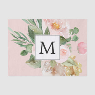 Modern Watercolor Pink Flowers Monogrammed  Tissue Paper