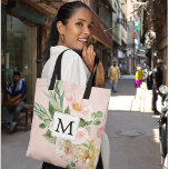 Modern Watercolor Pink Flowers Monogrammed  Tote Bag<br><div class="desc">Modern Watercolor Pink Flowers Monogrammed</div>