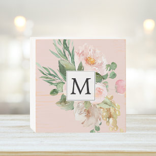 Modern Watercolor Pink Flowers Monogrammed  Wooden Box Sign