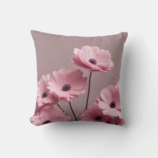 Modern Watercolor Pink Flowers Throw Pillow (Front)